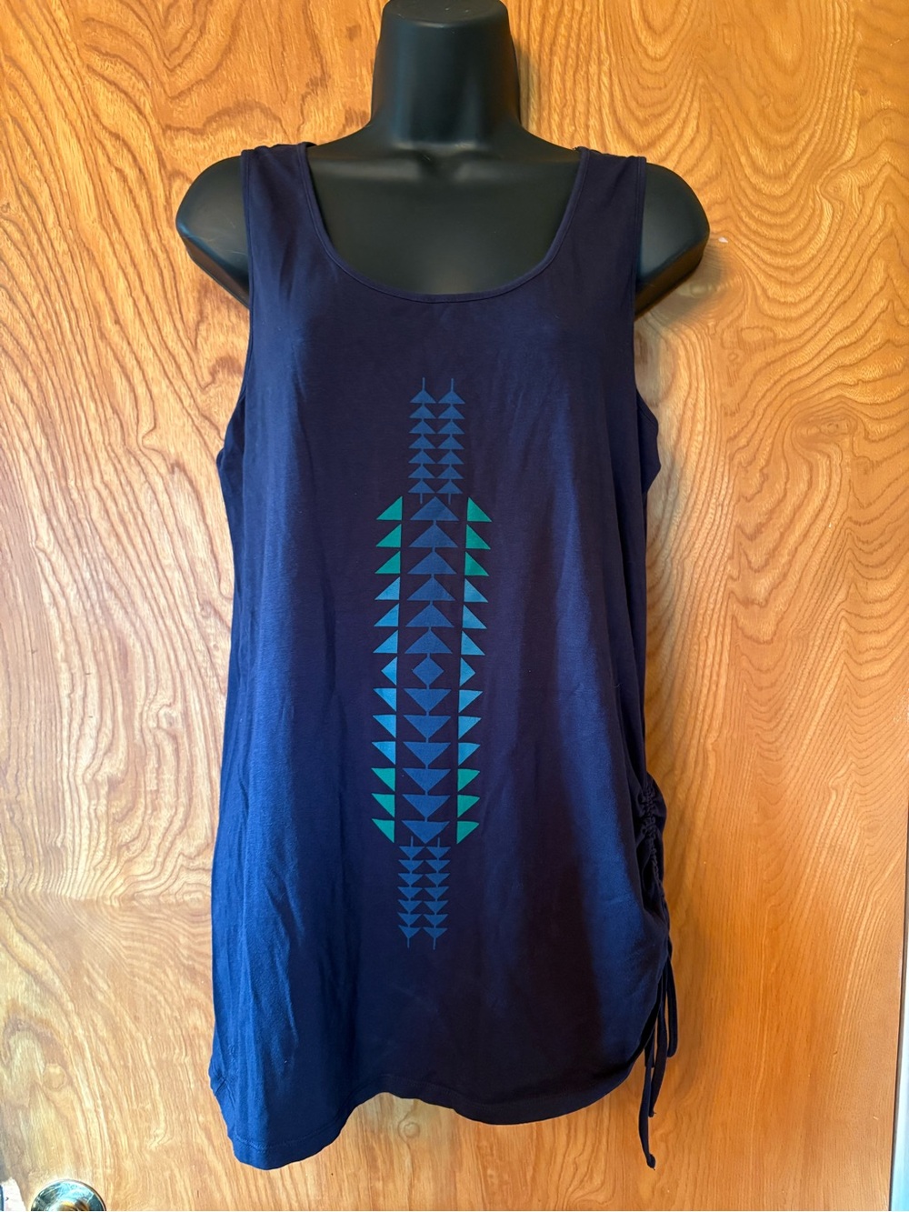 Pendleton Navy Tunic Tank Top with Teal Geometric Print